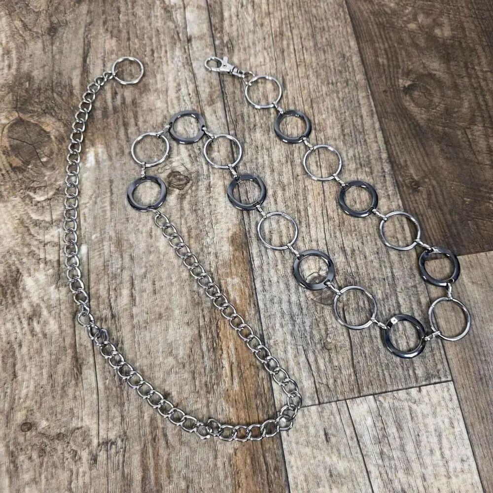 Y2K O-Ring Chain Belt Silver Black Mall Goth Emo McBling 2000s